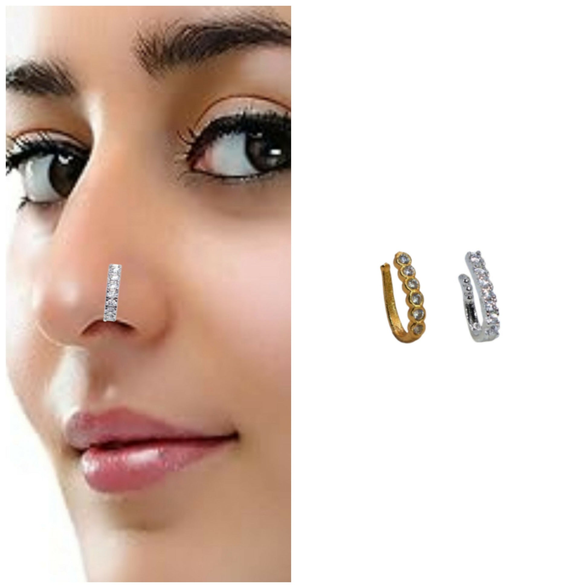 Fake Nose Ring Combo: Diamond Look Hoop & Ethnic Studs Combo Pack of 2