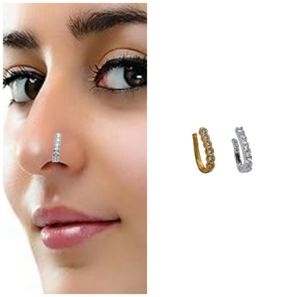 Fake Nose Ring Combo: Diamond Look Hoop & Ethnic Studs Combo Pack of 2