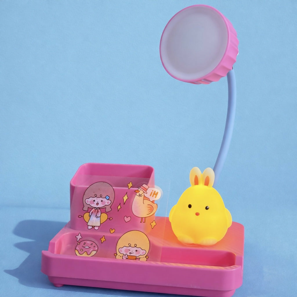Cute Bunny LED Desk Lamp with Pen Holder & Organizer for Kids Study Table