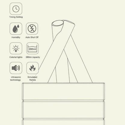 White Campfire Flame Aroma Diffuser 280ml with Simulated Fire & Timer Modes