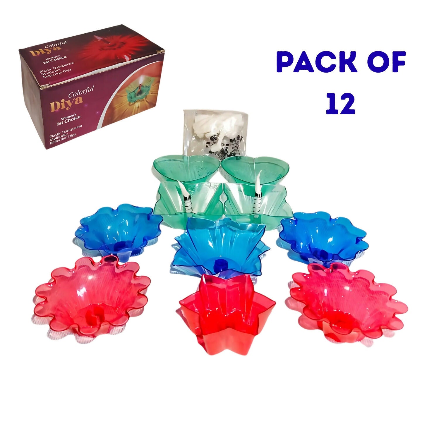 Plastic Colorful Diya Set of 12