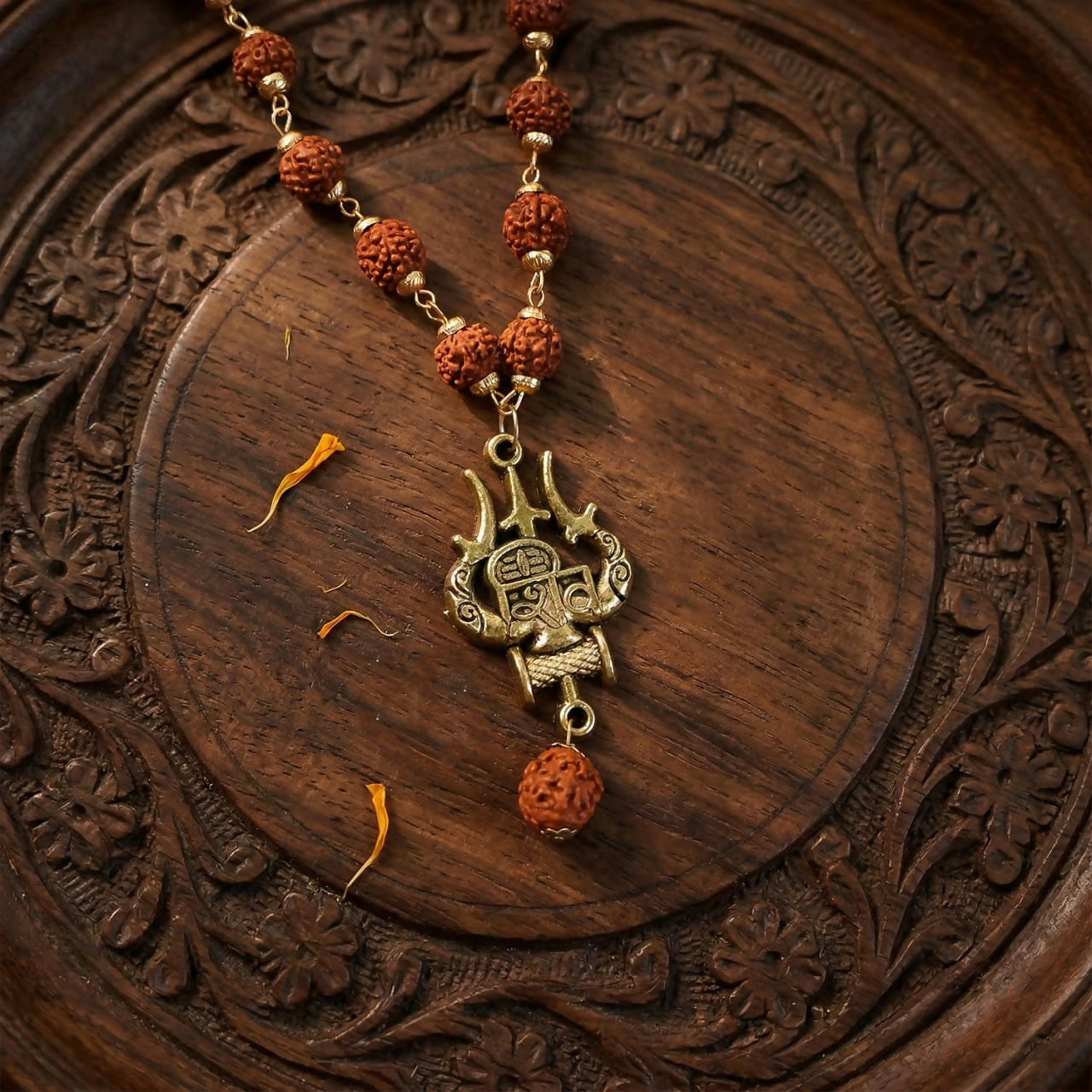 Rudraksha Bead Necklace with Trishul Shiva Pendant Spiritual Mala for Men