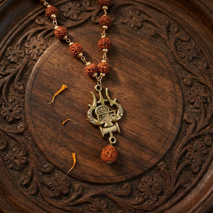 Rudraksha Bead Necklace with Trishul Shiva Pendant Spiritual Mala for Men