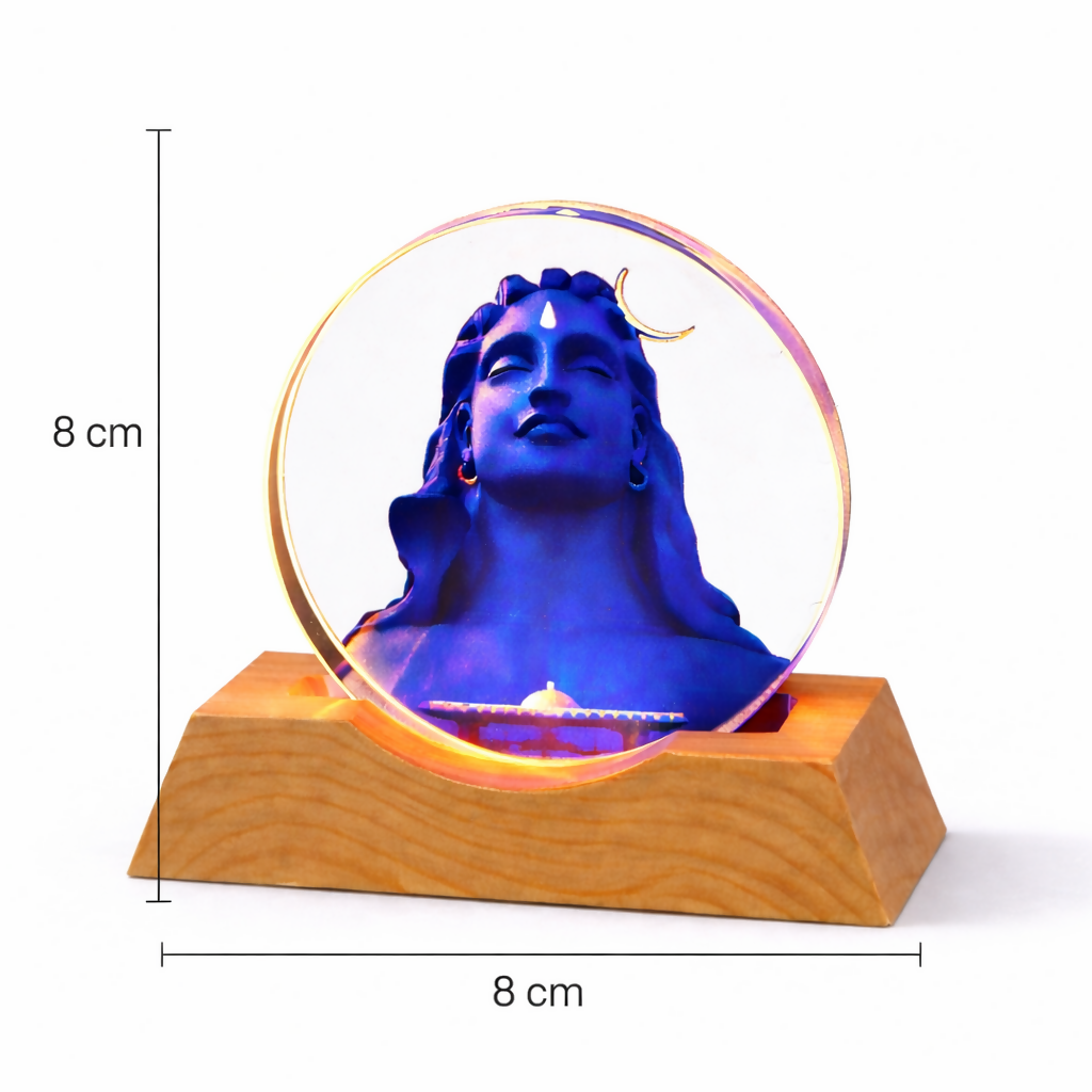 Lord Shiva Acrylic LED Lamp with Wooden Base | Adi Yogi Decorative Night Light