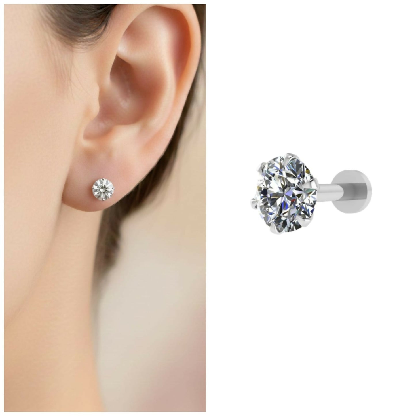 Silver Plated Round AD Solitaire Flat Back Stud Earrings for women and girls