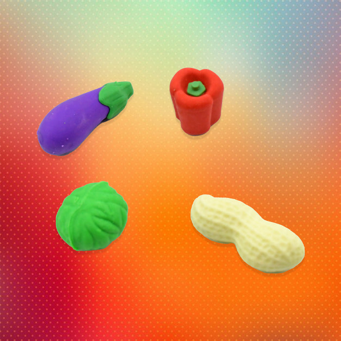 Mini Cute Vegetable & Fruit Erasers (4 Pc): Pencil Rubbers for Kids