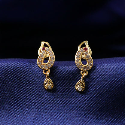 Traditional Gold Finish Paisley Earrings with Crystal & Ruby Touch
