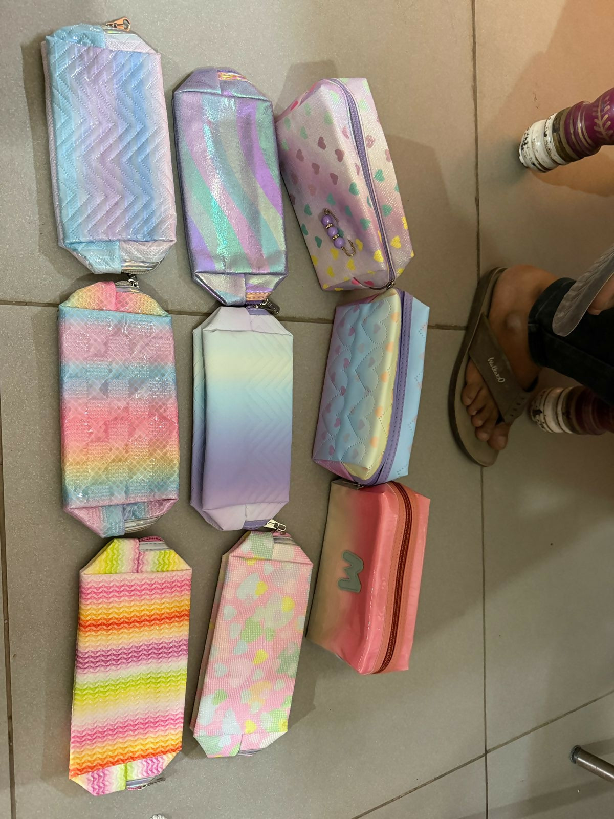 Lightweight pastel makeup and stationery pouch with zipper