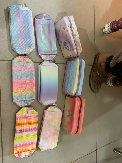 Lightweight pastel makeup and stationery pouch with zipper