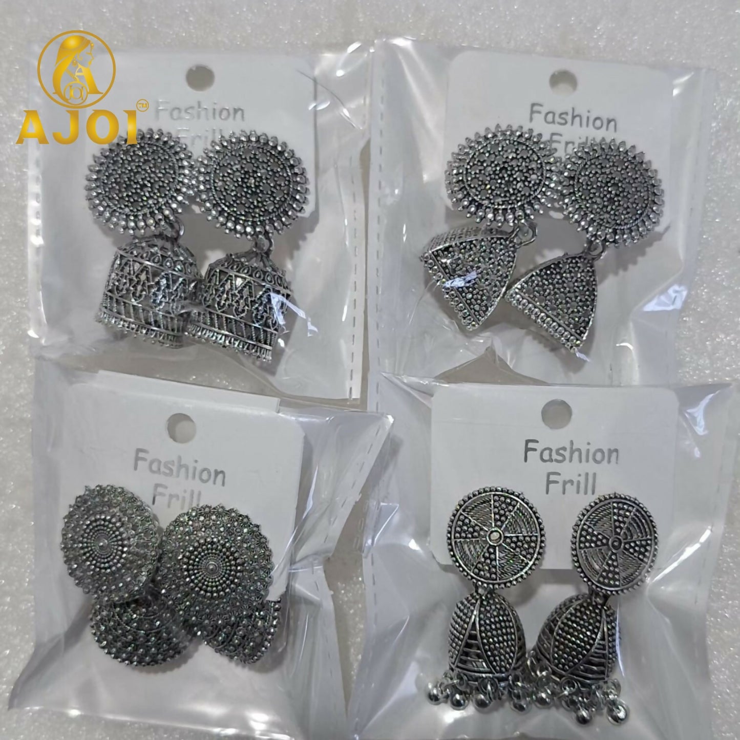 Traditional Oxidized Silver Jhumka Earrings Set of 4