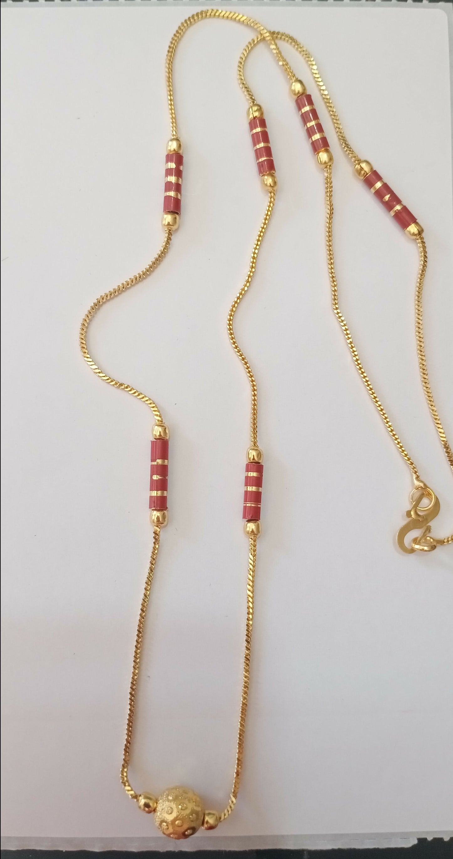 Elegant Gold Plated Designer Chain Necklace with Red Beads | Traditional & Daily Wear Necklace for Women