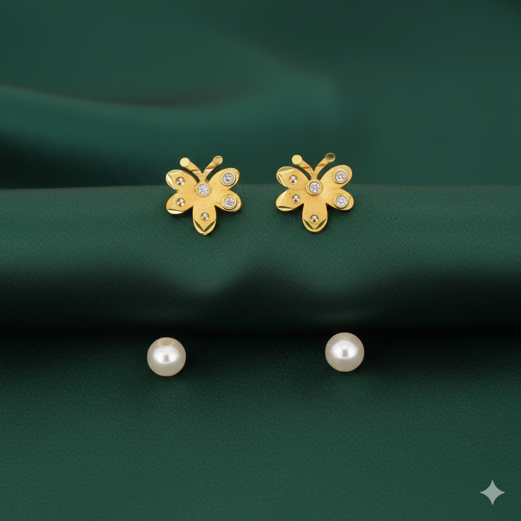 Gold Plated Floral Stud Earrings with AD for women and girls