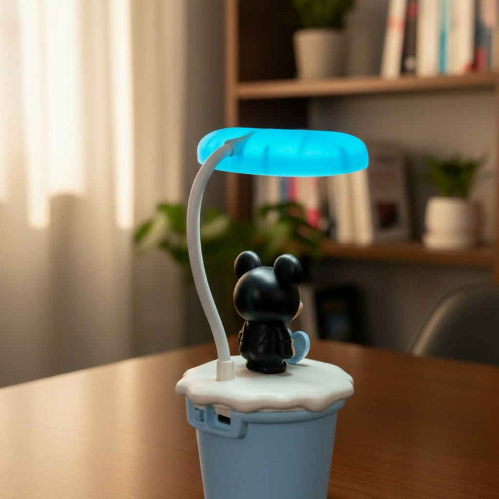 Cute Cartoon Mouse LED Desk Lamp with Pen Holder for Kids Room & Study Table