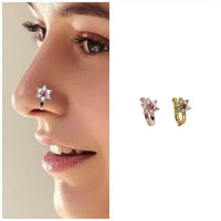 Non-Piercing CZ Nose Clip Set - Flower & Pave Hoop Combo Pack of 2