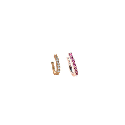 Floral gold-plated clip-on nose ring featuring pink and white stones