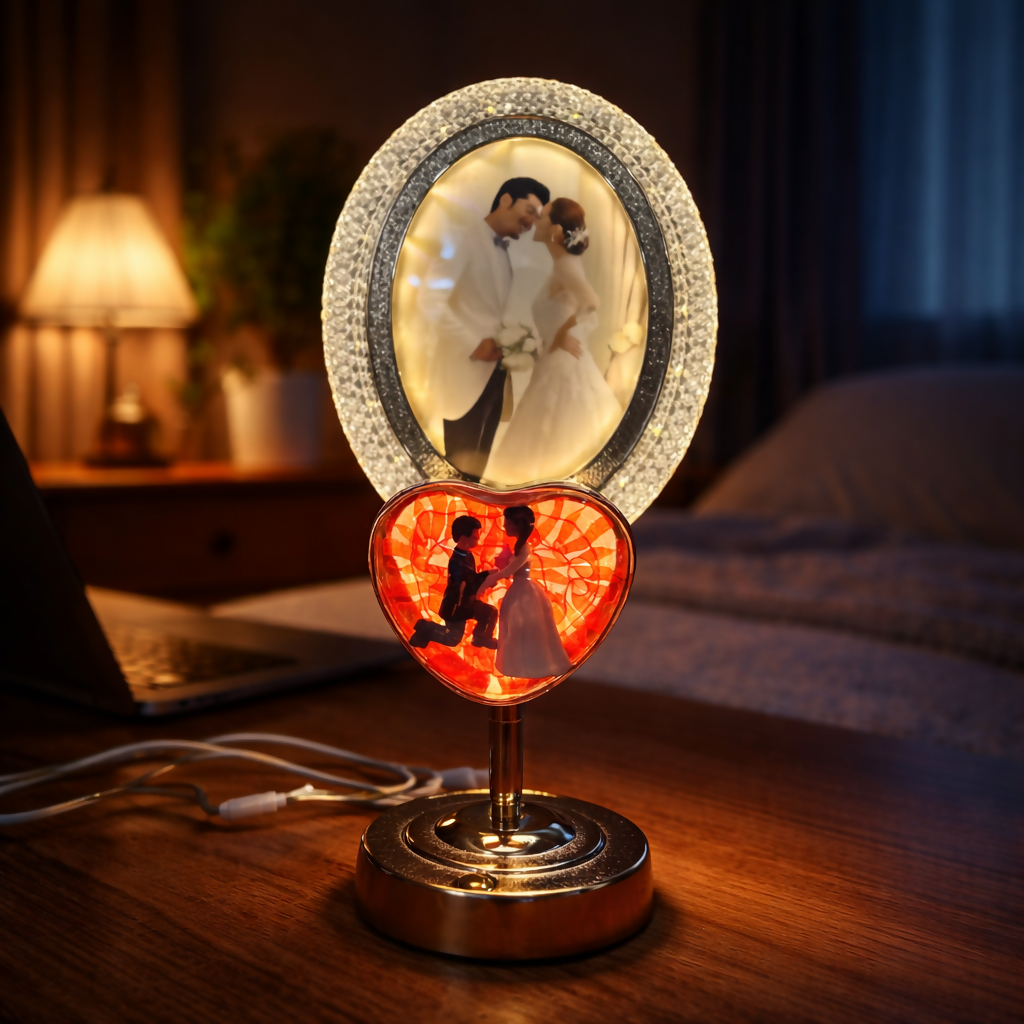 LED Romantic Couple Photo Frame Lamp with 3 Light Modes