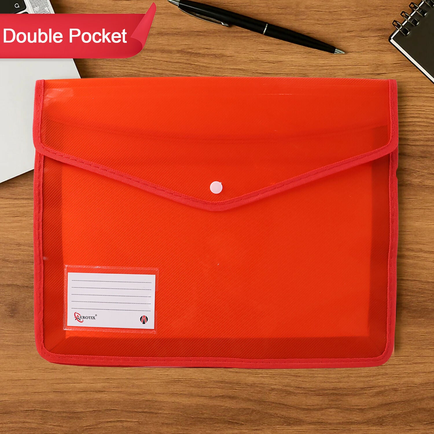 Double Pocket Document File Folder with Button Closure for Office, School Mix Colour