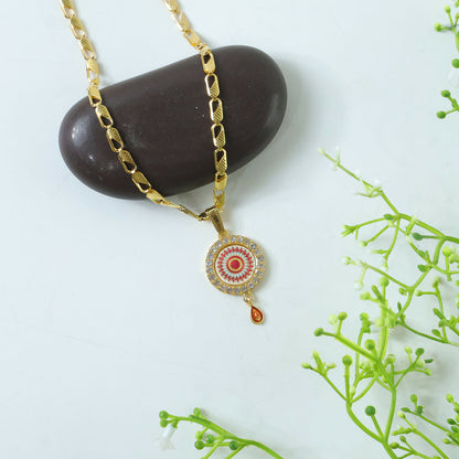 Royal Gold Pendant Necklace with Circular Enamel Stone Design