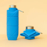 Blue Collapsible Silicone Water Bottle 600ml Leakproof Travel