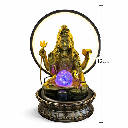 Lord Shiva LED Water Fountain with Halo Ring Light