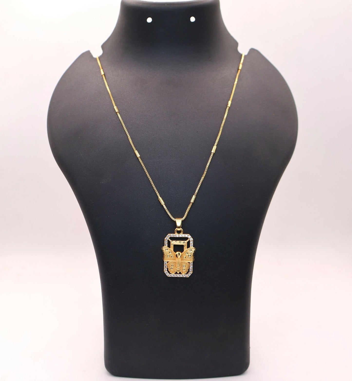 Gold pendant AD Butterfly Rectangle Pendant Necklace For women and girls