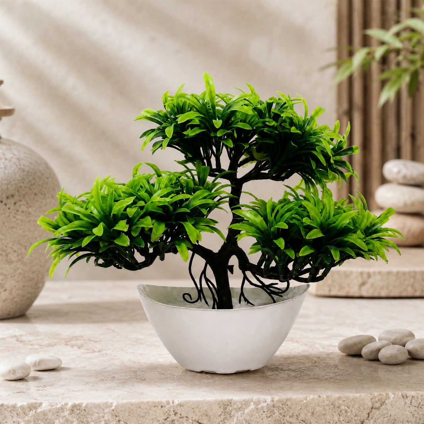 Artificial Bonsai Tree Plant in White Pot for Home, Office and Living Room Decor