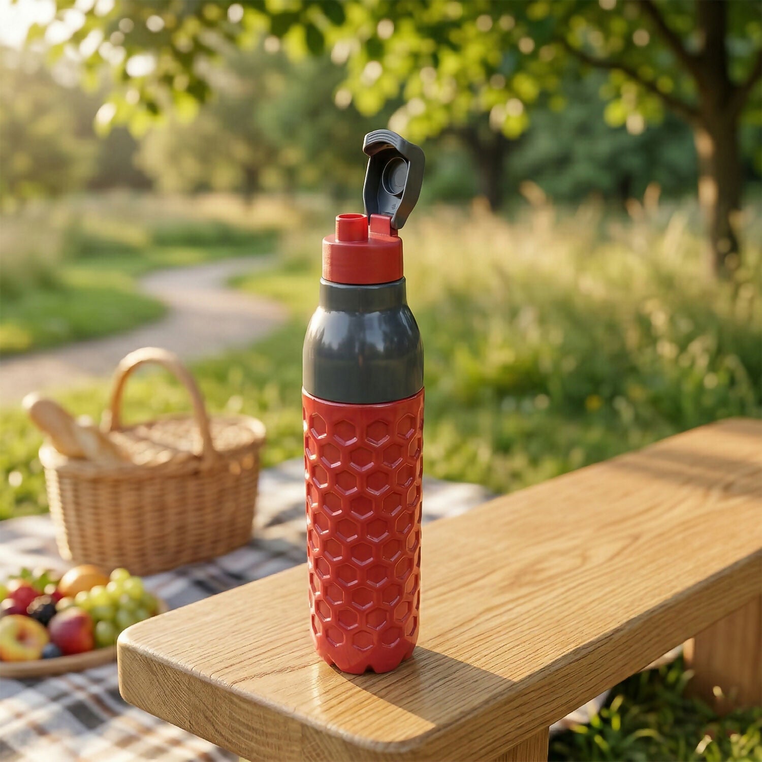 Leak-proof flip cap on NG insulated water bottle open position