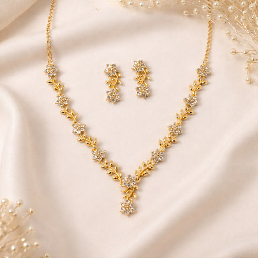 Everlasting Bloom V-Necklace with Floral Motif Design and Elegant Detailing