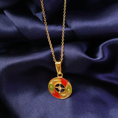 Elegant Circular Motif Pendant Necklace with Chain for Women