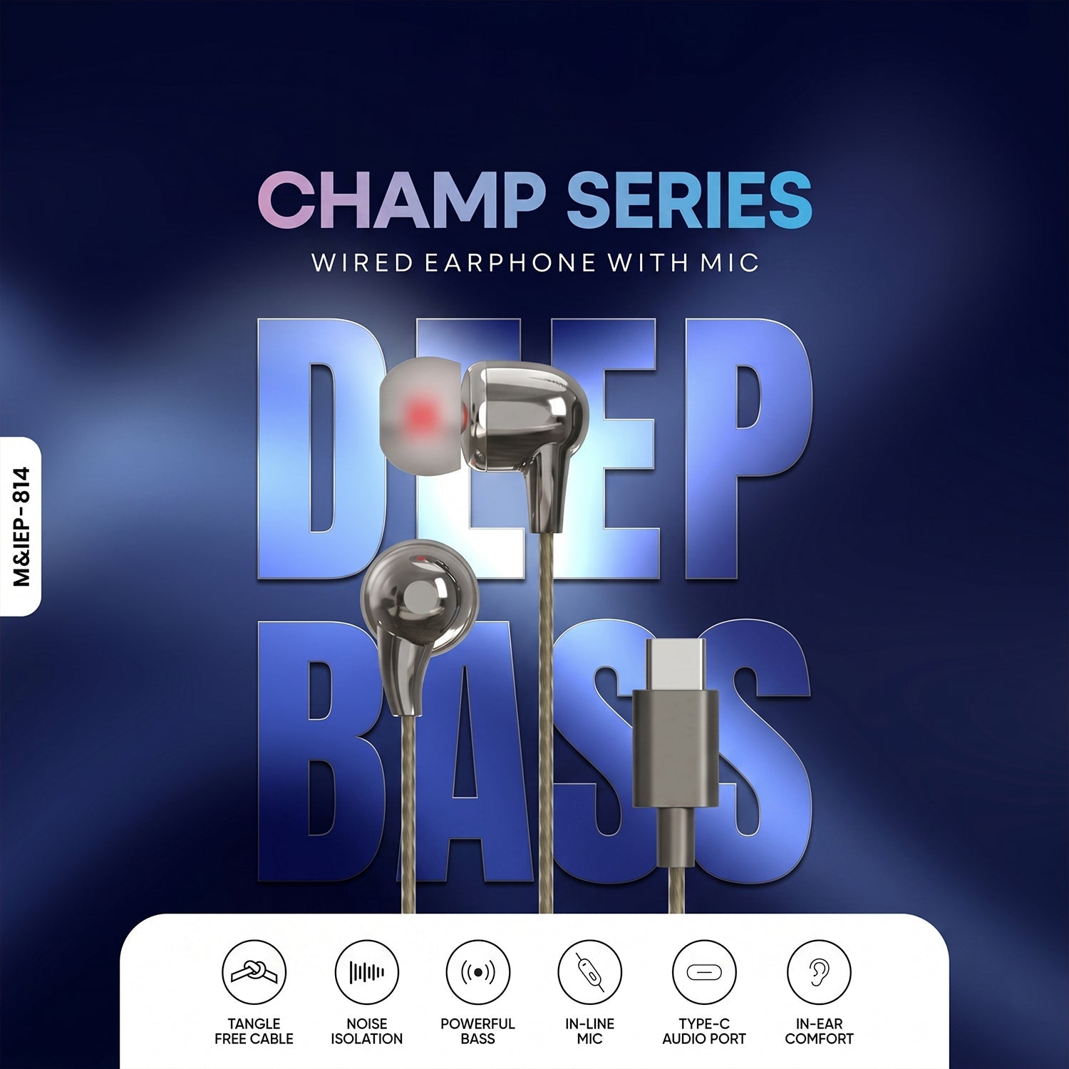 Champ Series Wired Type-C Earphones cable and connector close-up