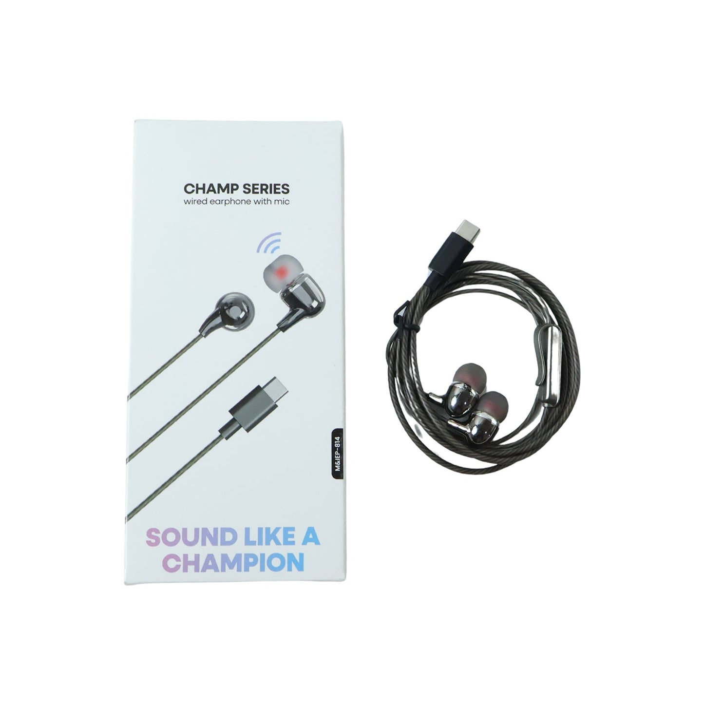 Champ Series Wired Type-C Earphones displayed on white background