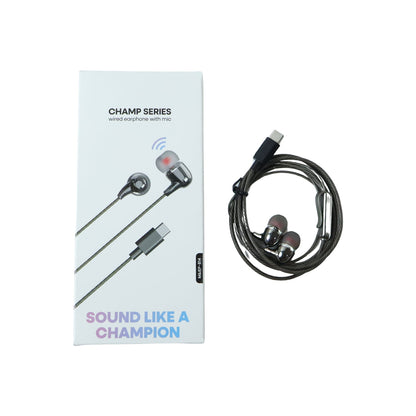 Champ Series Wired Type-C Earphones displayed on white background