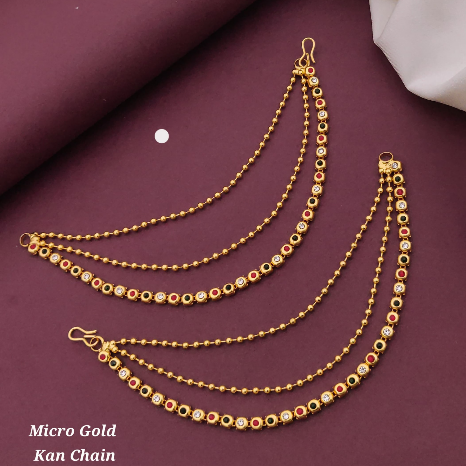 High Quality Gold Plated Triple Strand Ear Chains for Weddings (Multi)