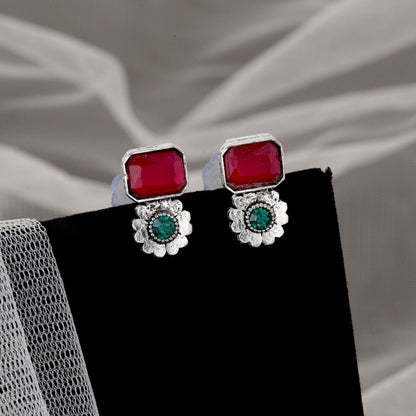 Dual-Tone Oxidized Choker Set with Pink and Green Stones