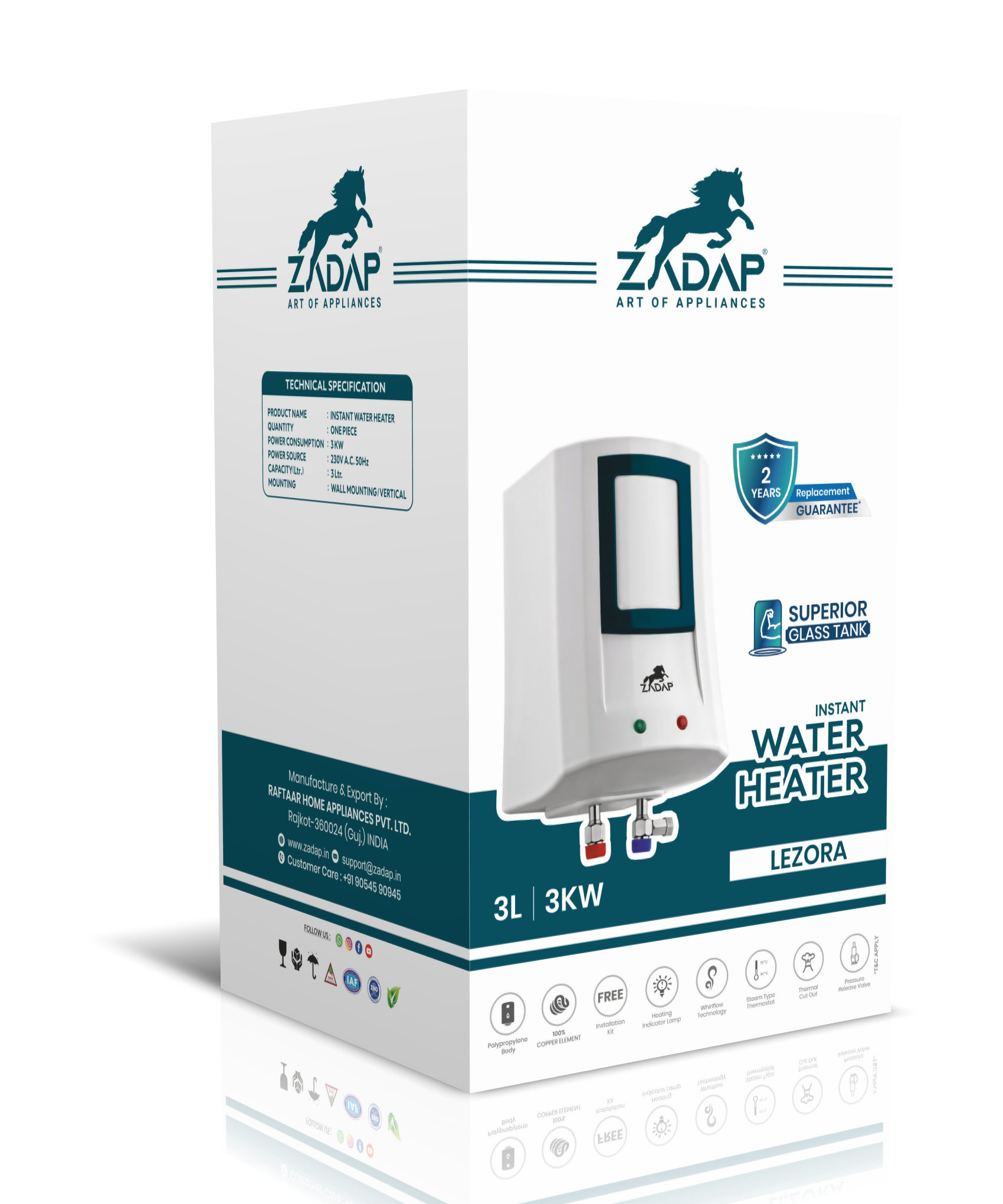 ZADAP 3kW Instant Geyser 4 Way Safety (3L)