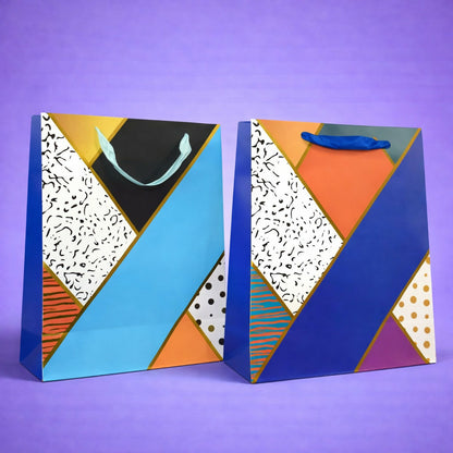 Multicolor Geometric Design Gift Paper Bag with Handle 1 Piece