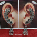 Silver Jhumka Earrings – Traditional Peacock Feather Design