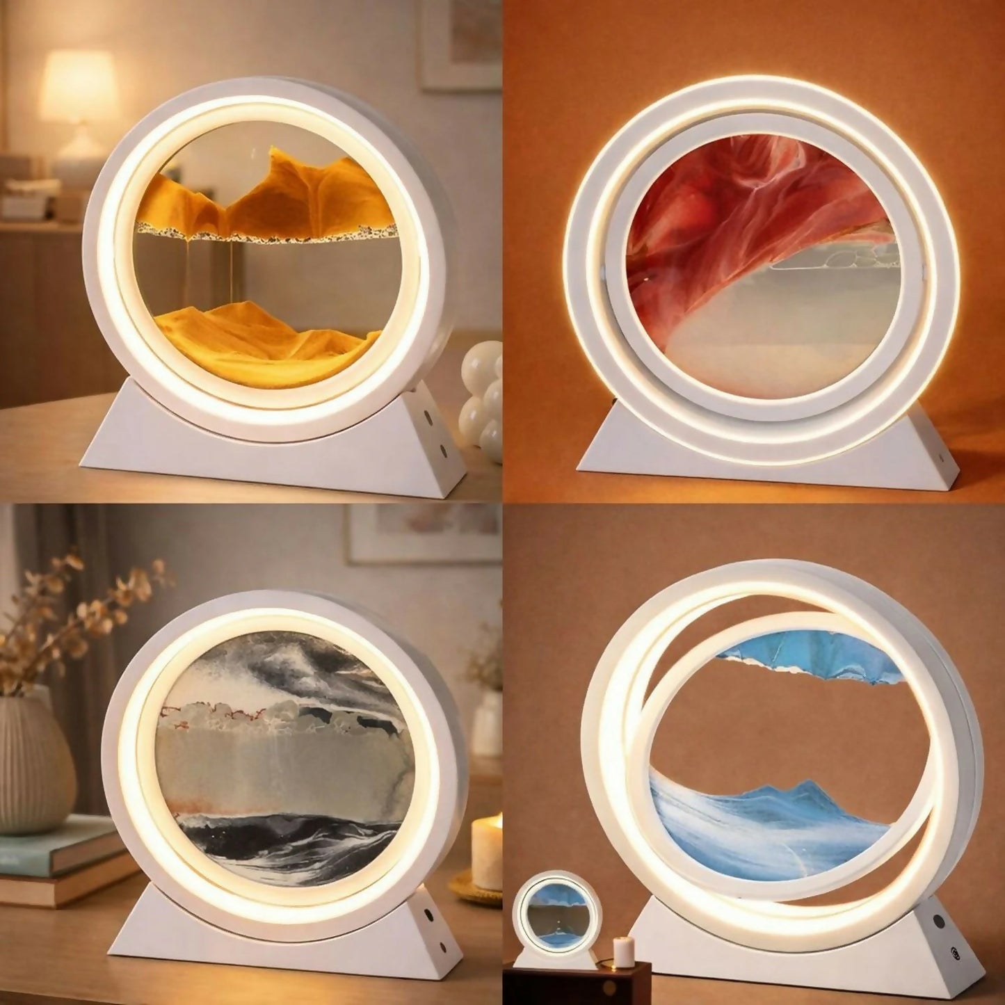 Ambient light from sand art LED lamp in room