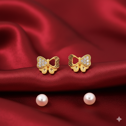 Gold-Plated Butterfly Bow Stud Earrings with AD for women and girls