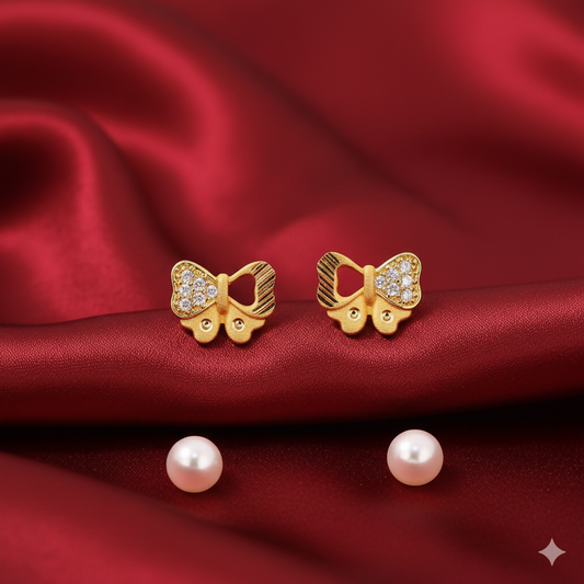 Gold-Plated Butterfly Bow Stud Earrings with AD for women and girls