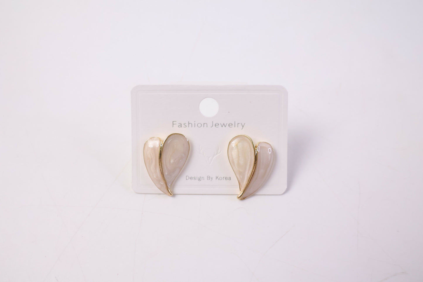 Elegant Cream Glossy Leaf Design Stud Earrings with Gold Finish for Women