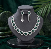Luxurious Green Emerald American Diamond Silver Plated Jewellery Set for Women | Necklace with Matching Earrings