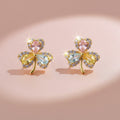 Crystal Clover Stud Earrings – Multicolor Gold Finish for Women