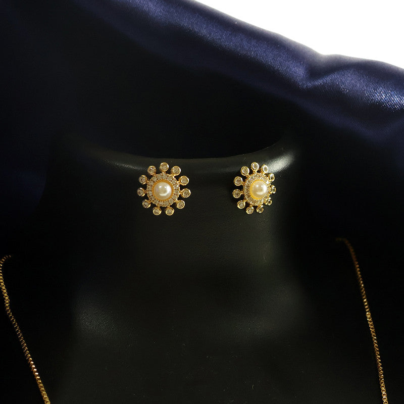 Pearl Center Floral Stud Earrings with Gold Finish for Women
