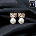 Heart Shape Pearl Stud Earrings – Elegant CZ Stone Design