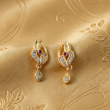 Classic Gold Finish Earrings with Crystal Detailing & Red Stone
