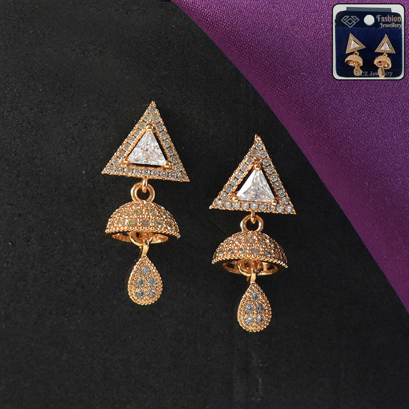 Elegant Triangle Jhumka Design CZ Stone Drop Earrings for Women