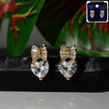 Heart Shape Bow Design CZ Stone Stud Earrings – Elegant Style
