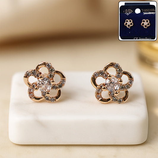 Delicate Floral Design CZ Stone Stud Earrings for Women
