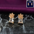 Rectangular CZ Stone Stud Earrings – Elegant Floral Design